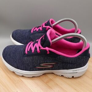 Skechers Shoes Womens 8.5 Go Walk Ultra Go Navy Pink Athletic 15756 Flaws